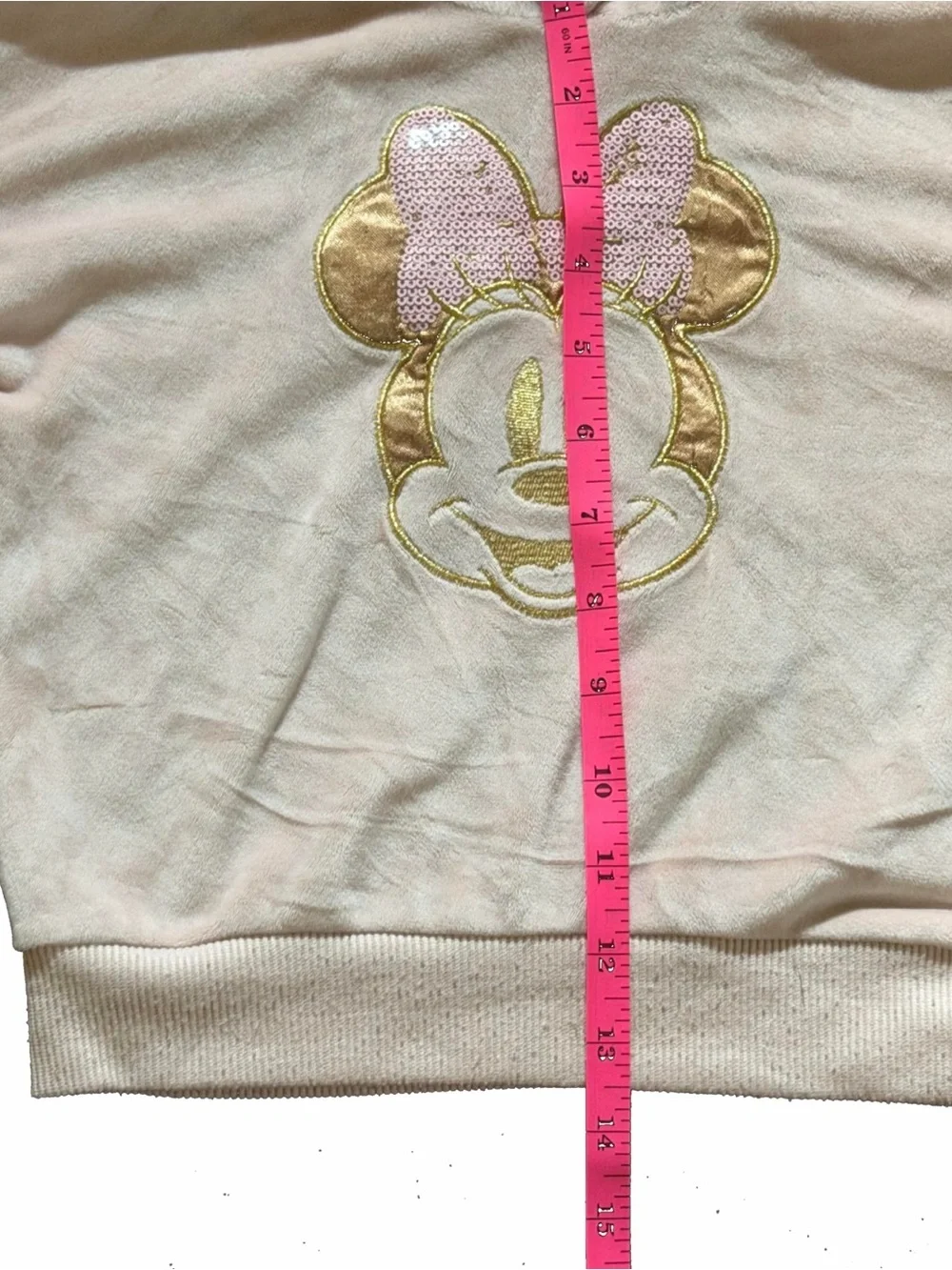 Disney Junior Minnie Mouse Girls 3T Plush Velour Hoodie 3D Ears Sequin Bow